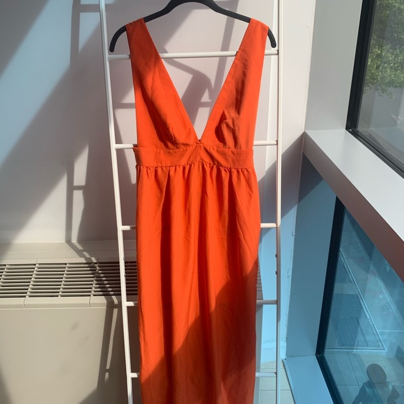 NWT Orange Plunging V Neck Maxi Dress Size S - Picture 3 of 6